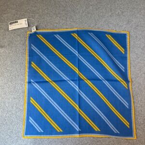 Ben Silver Charleston Pocket Square Cobalt Blue Striped Cotton Made in Italy NWT